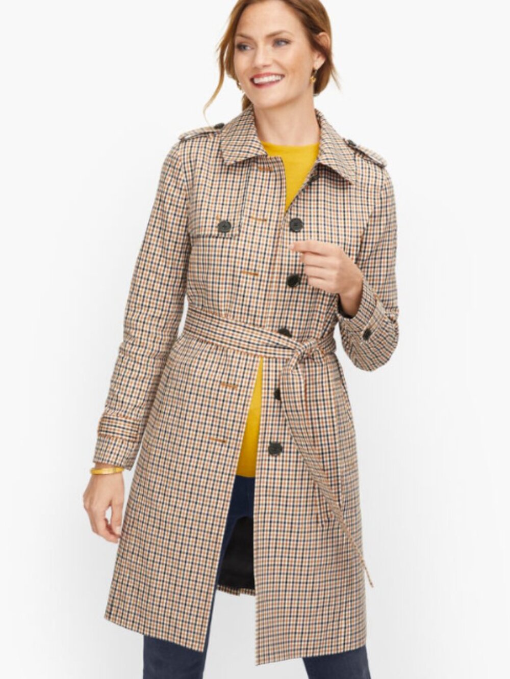 Talbots Plus Beige Black Checked Trench Coat Size 1X